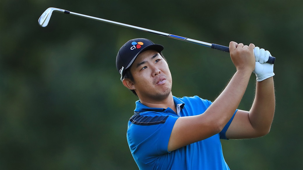 Ben An hits an approach shot to the green with a Titleist 620 MB mid-iron during action at the 2019 Sanderson Farms Championship.